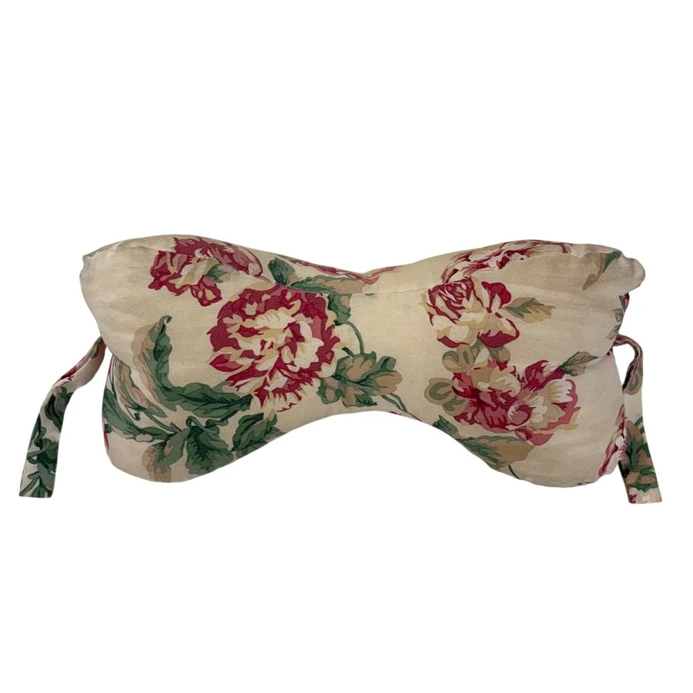 Vintage Dogbones Neckbone Pillow Floral Chintz Red Pink Peony Support Travel USA